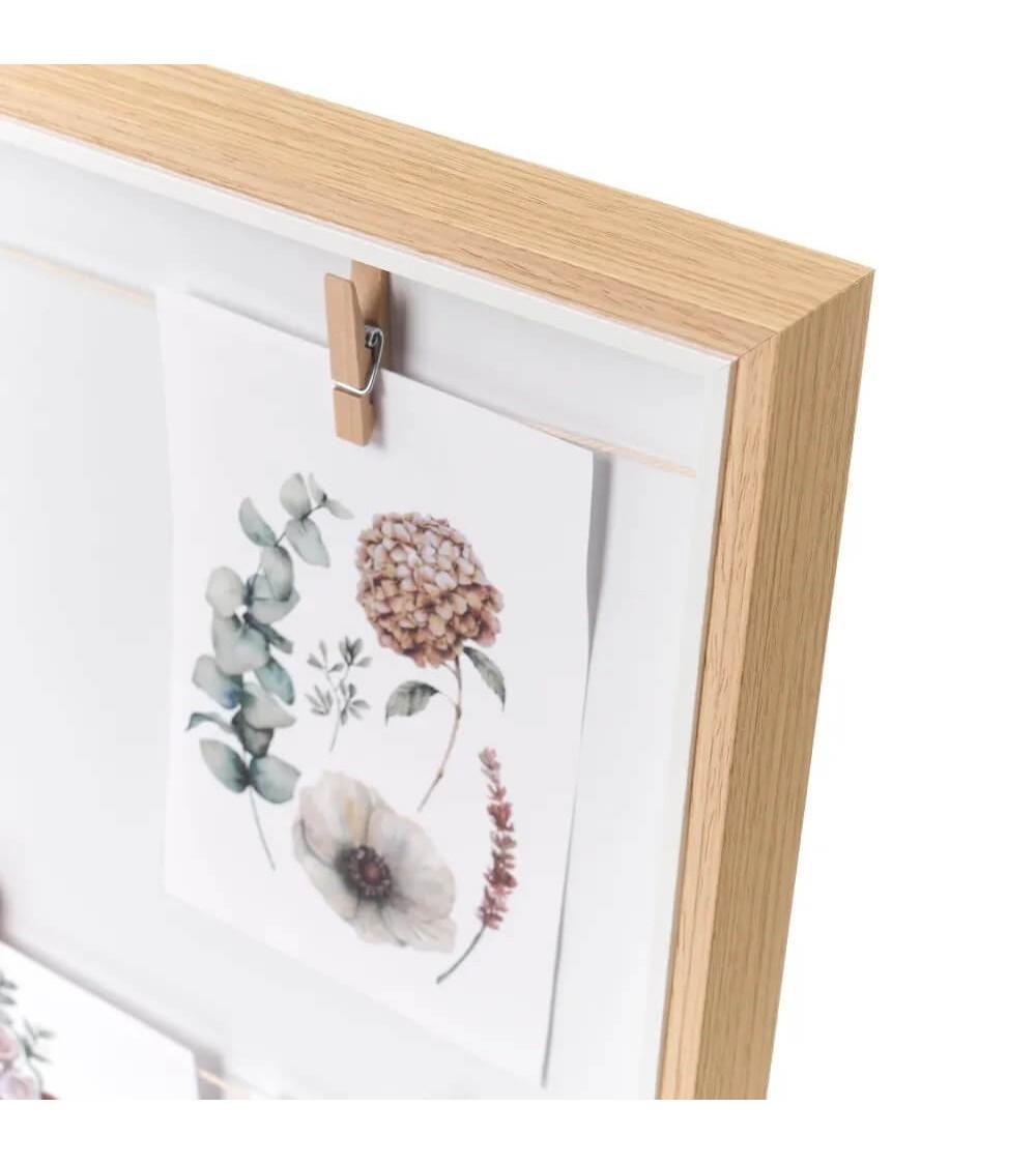 Dcasa Marco De Fotos Múltiple Con 6 Pinzas Blanco Y Natural De Madera Para 6 Fotos De 10x15 Cm