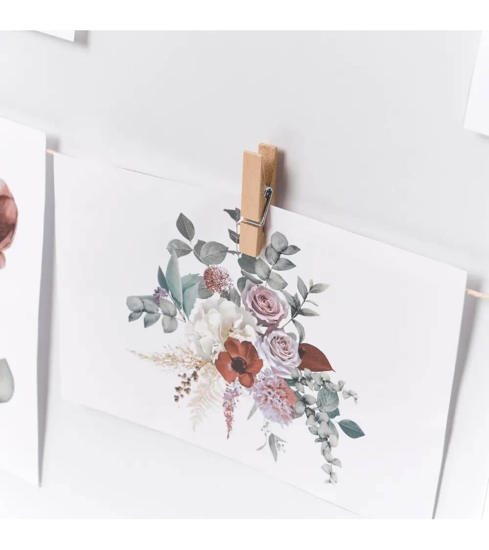 Dcasa Marco De Fotos Múltiple Con 6 Pinzas Blanco Y Natural De Madera Para 6 Fotos De 10x15 Cm