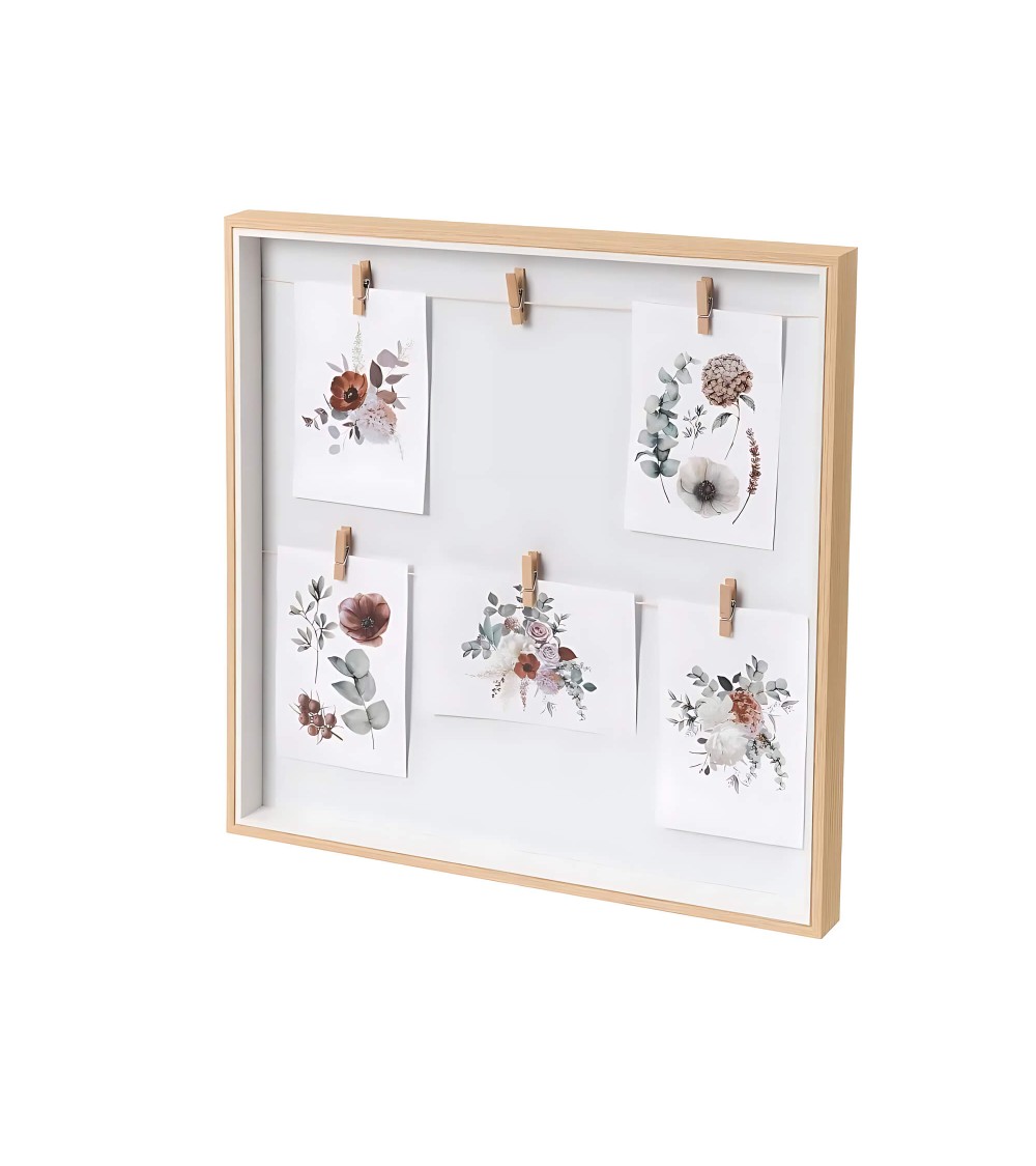 Dcasa Marco de fotos múltiple con 6 pinzas blanco y natural de madera para 6 fotos de 10x15 cm