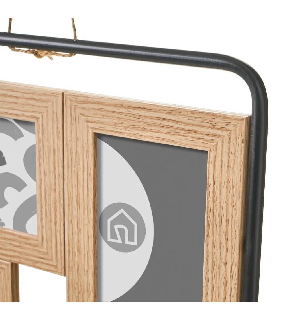 Dcasa Marco De Fotos Múltiple Para 4 Fotos De Madera Y Metal Natural De 34x39 Cm