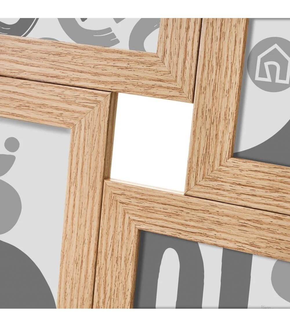 Dcasa Marco De Fotos Múltiple Para 4 Fotos De Madera Y Metal Natural De 34x39 Cm