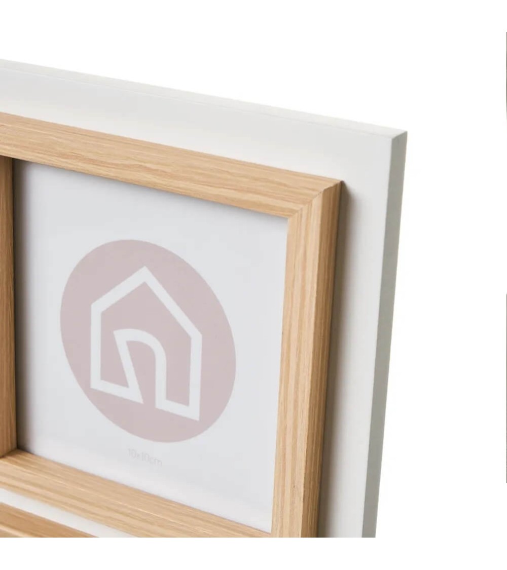 Dcasa Marco De Fotos Múltiple Para 4 Fotos Natural De Madera Y Cristal De 31x2x26 Cm