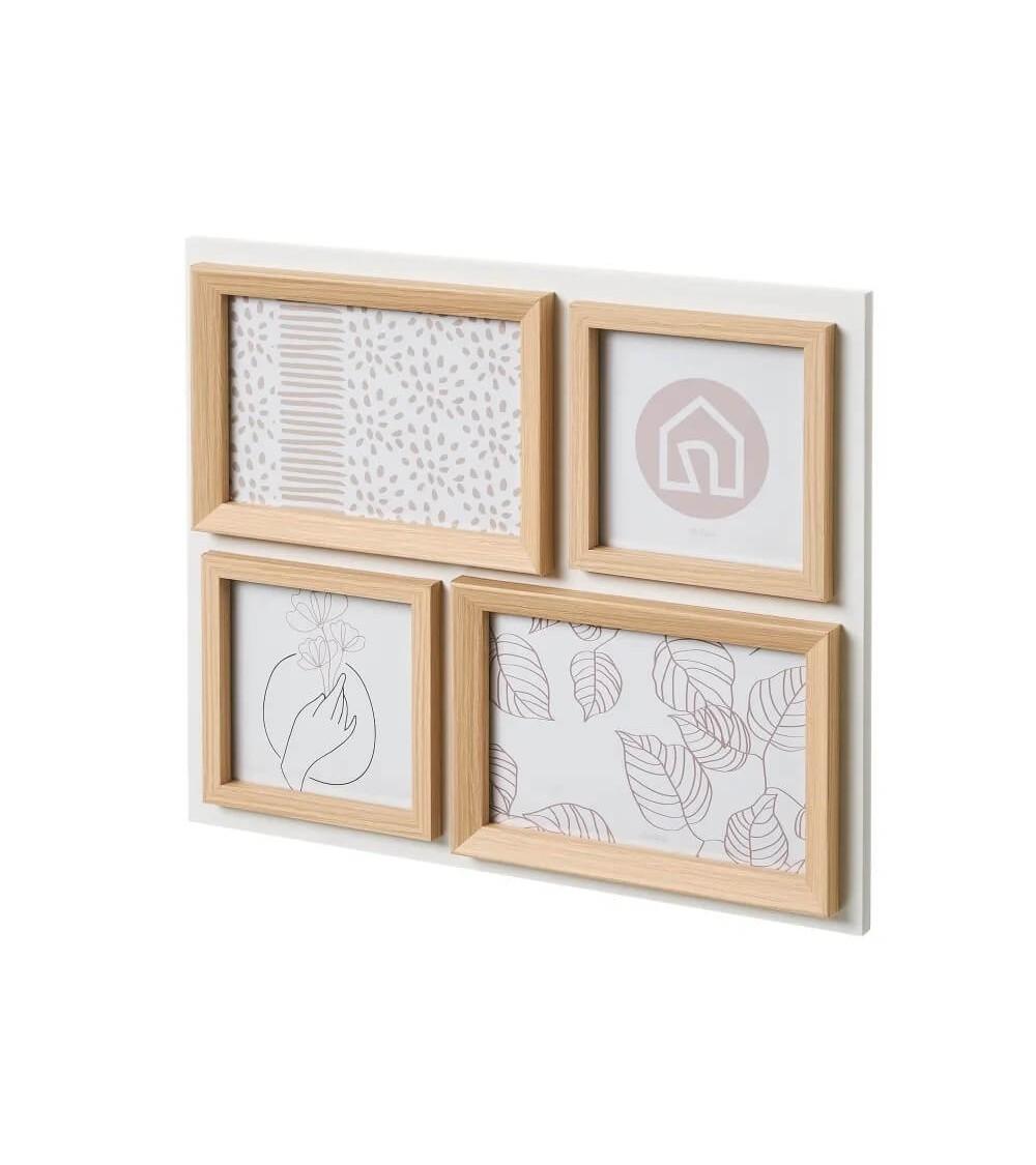 Dcasa Marco de fotos múltiple para 4 fotos natural de madera y cristal de 31x2x26 cm