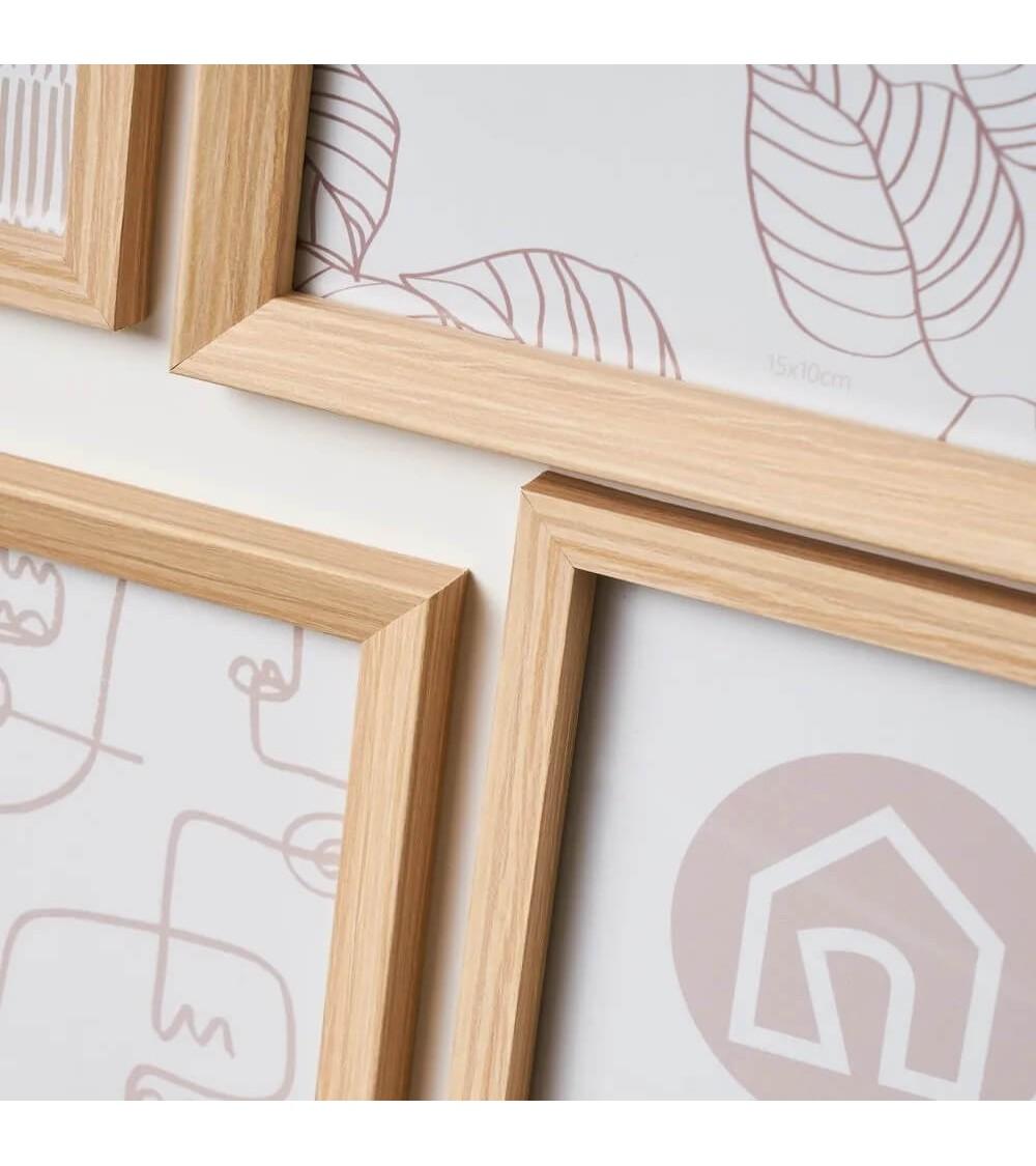 Dcasa Marco De Fotos Múltiple Para 5 Fotos Natural De Madera Y Cristal De 32x2x38 Cm