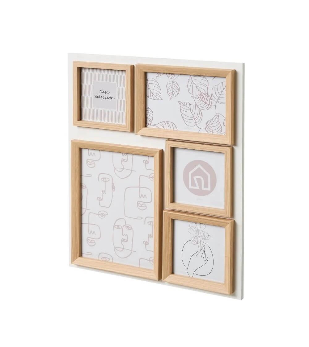 Dcasa Marco de fotos múltiple para 5 fotos natural de madera y cristal de 32x2x38 cm