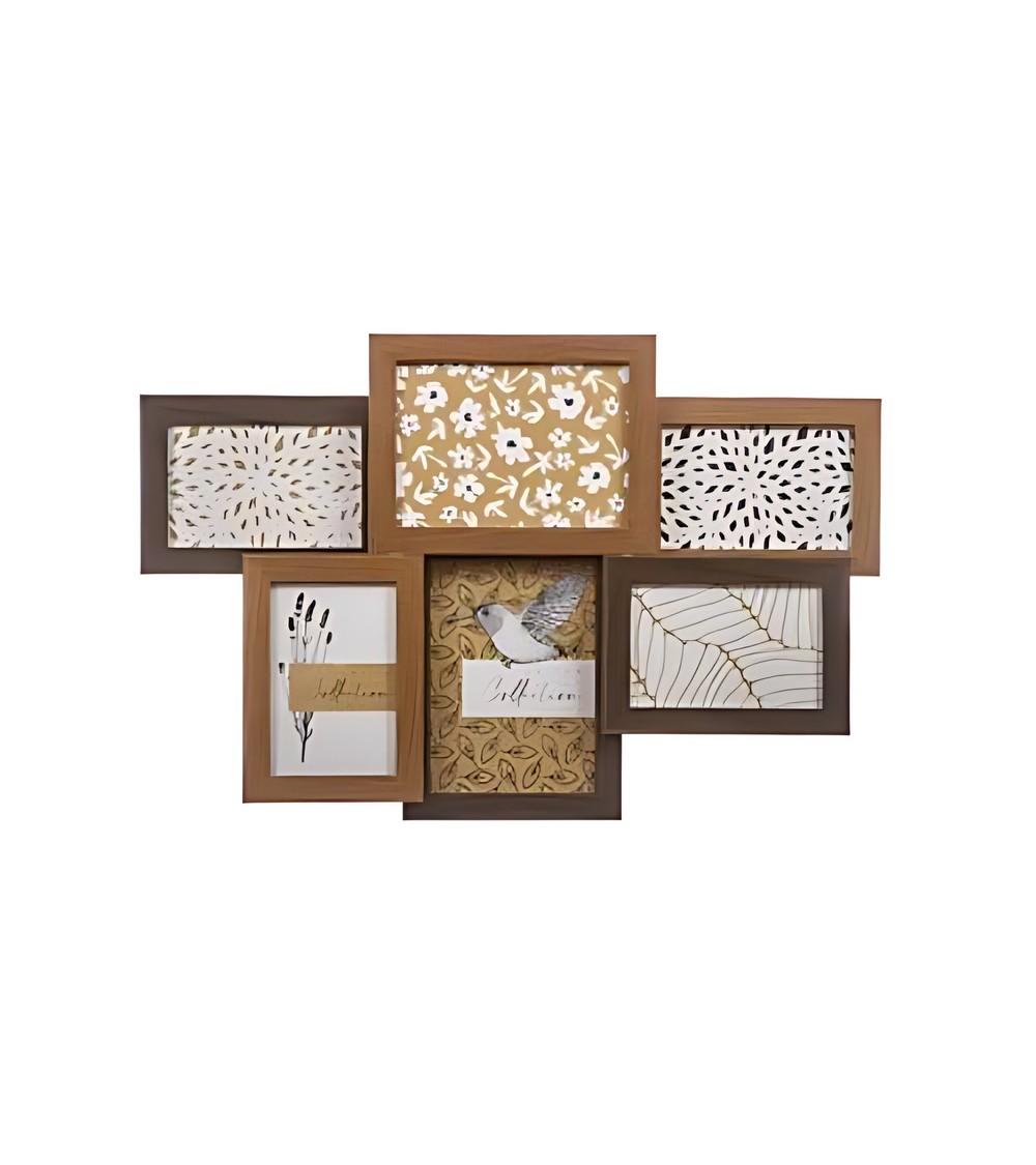 Dcasa Marco de fotos múltiple para 6 fotos marron de madera y cristal de 54X36X3 3 cm