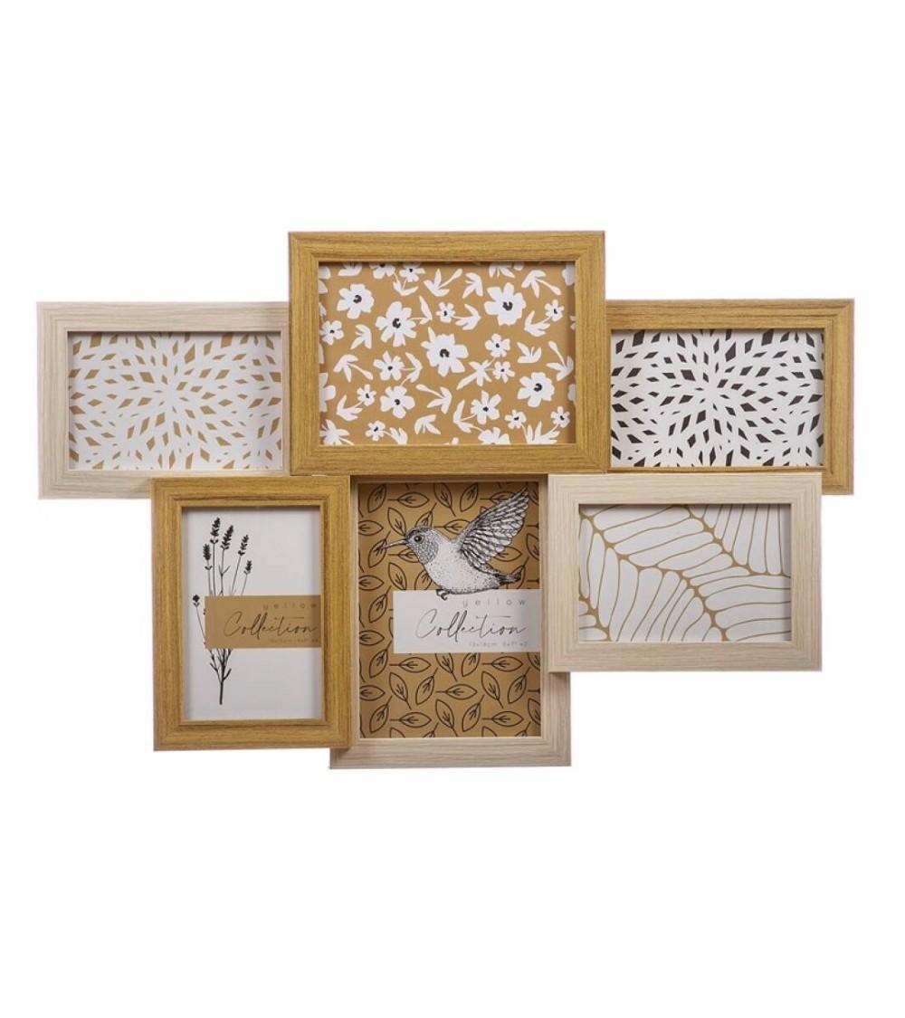 Dcasa Marco de fotos múltiple para 6 fotos natural de madera y cristal de 54X36X3 3 cm