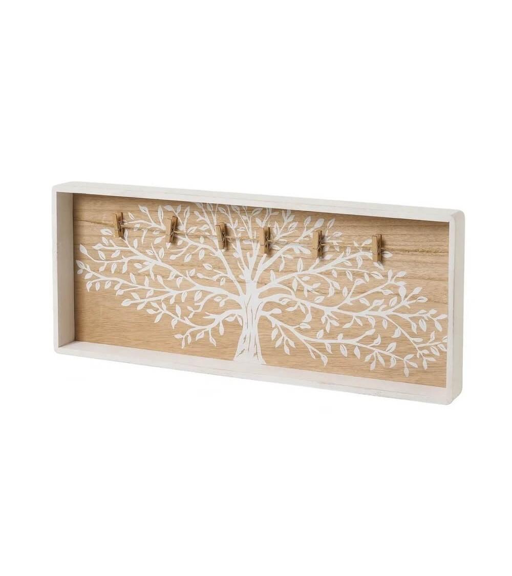 Dcasa Marcos de fotos múltiples en blanco y natural de madera de paulonia de 60x24 cm