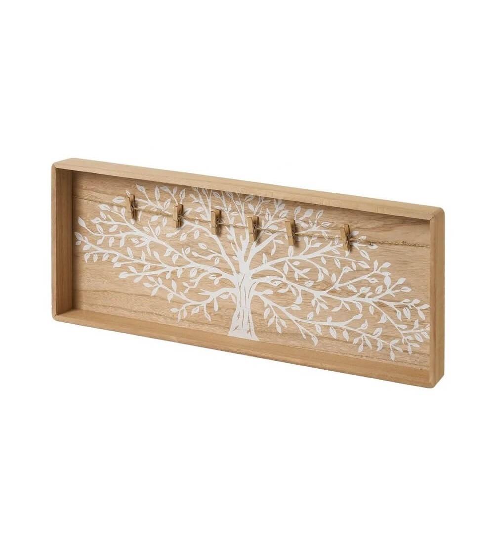 Dcasa Marcos de fotos múltiples en blanco y natural de madera de paulonia de 60x24 cm