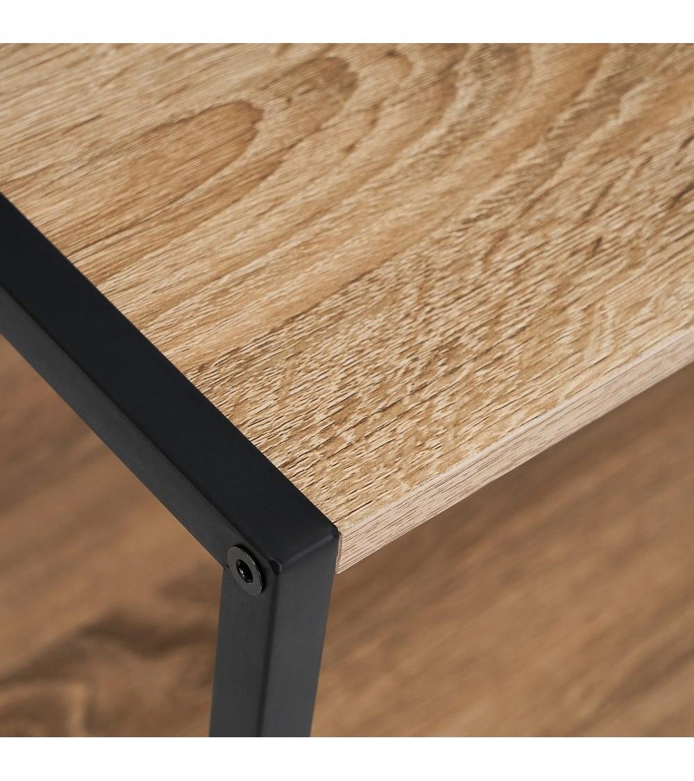 Dcasa Mesa Auxiliar Cubo De Metal Y MDF Negra Y Natural De 50x50x50 Cm