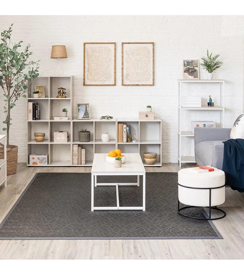 Dcasa Mesa De Centro De Acero Y Madera MDF En Blanco Y Natural De 100x50x36 Cm