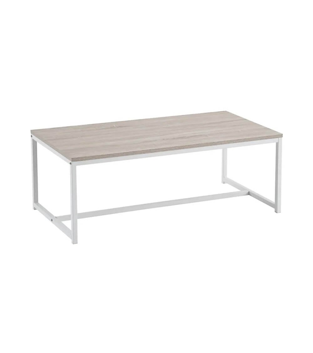 Dcasa Mesa de centro de acero y madera MDF en blanco y natural de 100x50x36 cm
