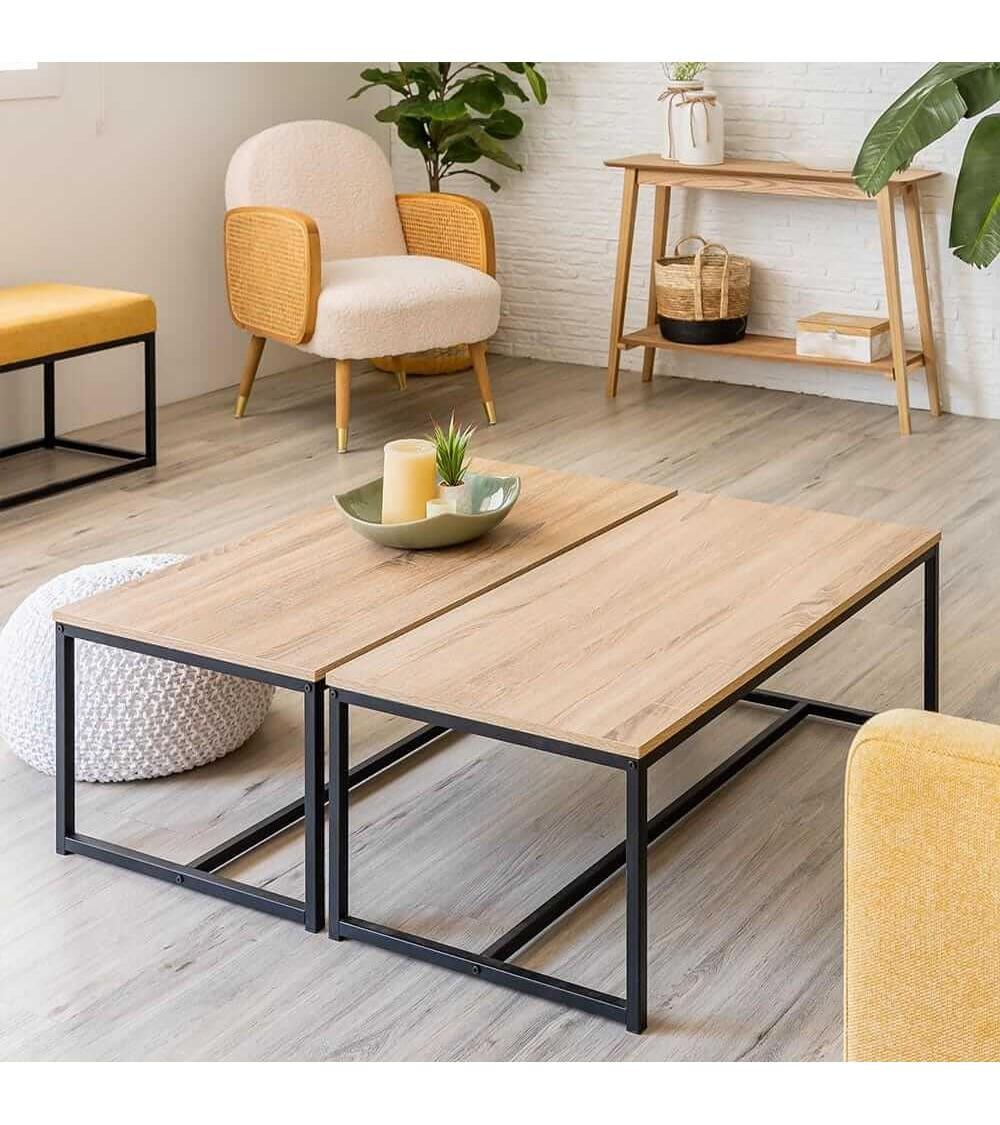 Dcasa Mesa De Centro De Acero Y Madera Negra De 36x50x100 Cm