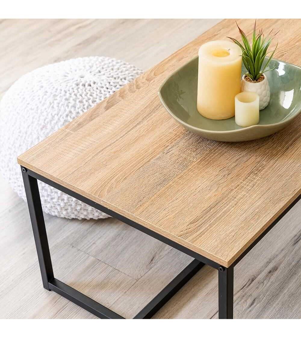 Dcasa Mesa De Centro De Acero Y Madera Negra De 36x50x100 Cm