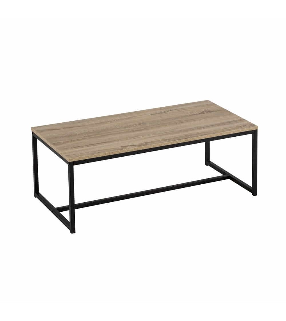 Dcasa Mesa de centro de acero y madera negra de 36x50x100 cm