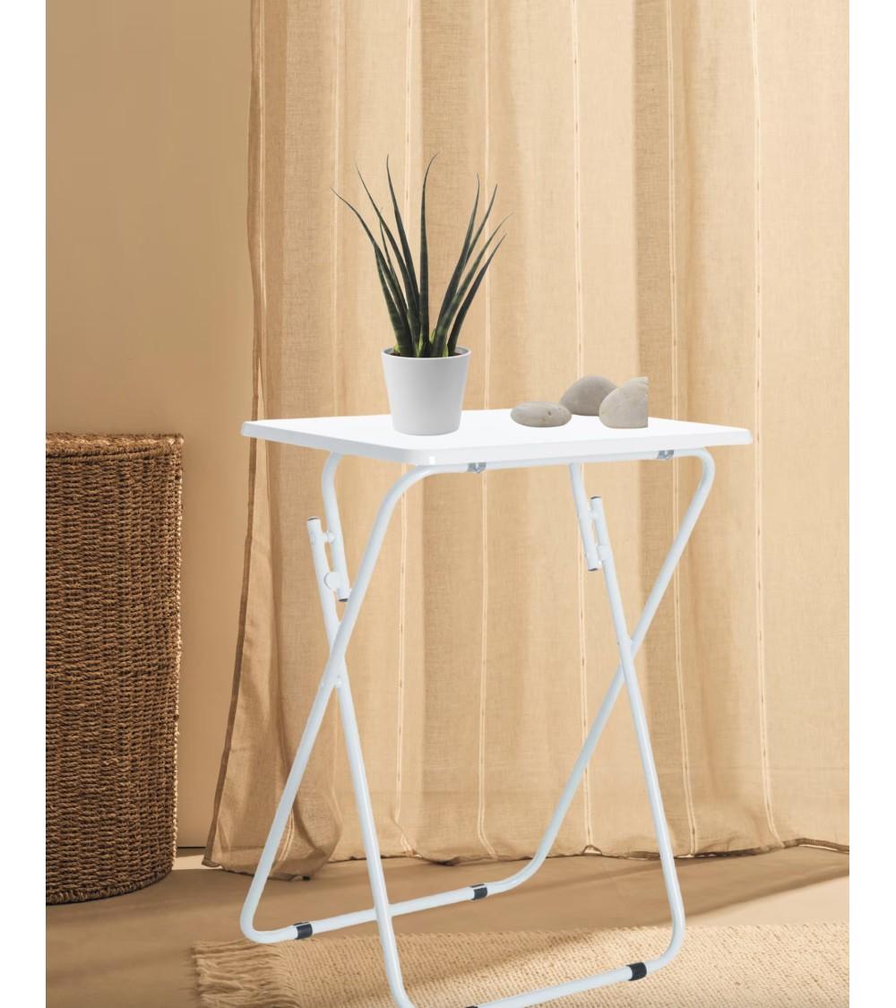 Dcasa Mesita Auxiliar Plegable De Metal Y Madera DM Blanca De 48x38x66 Cm