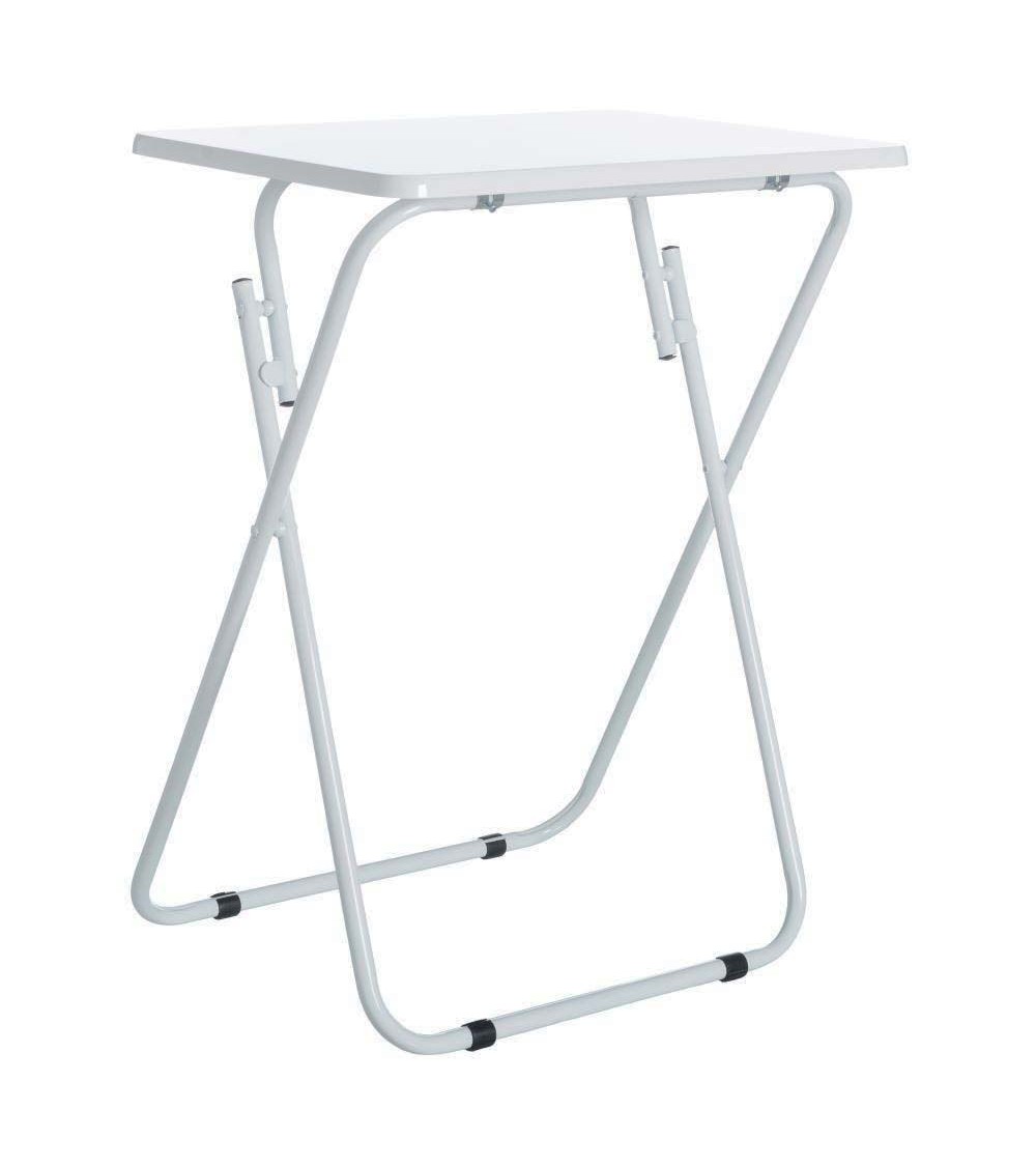 Dcasa Mesita auxiliar plegable de metal y madera DM blanca de 48x38x66 cm