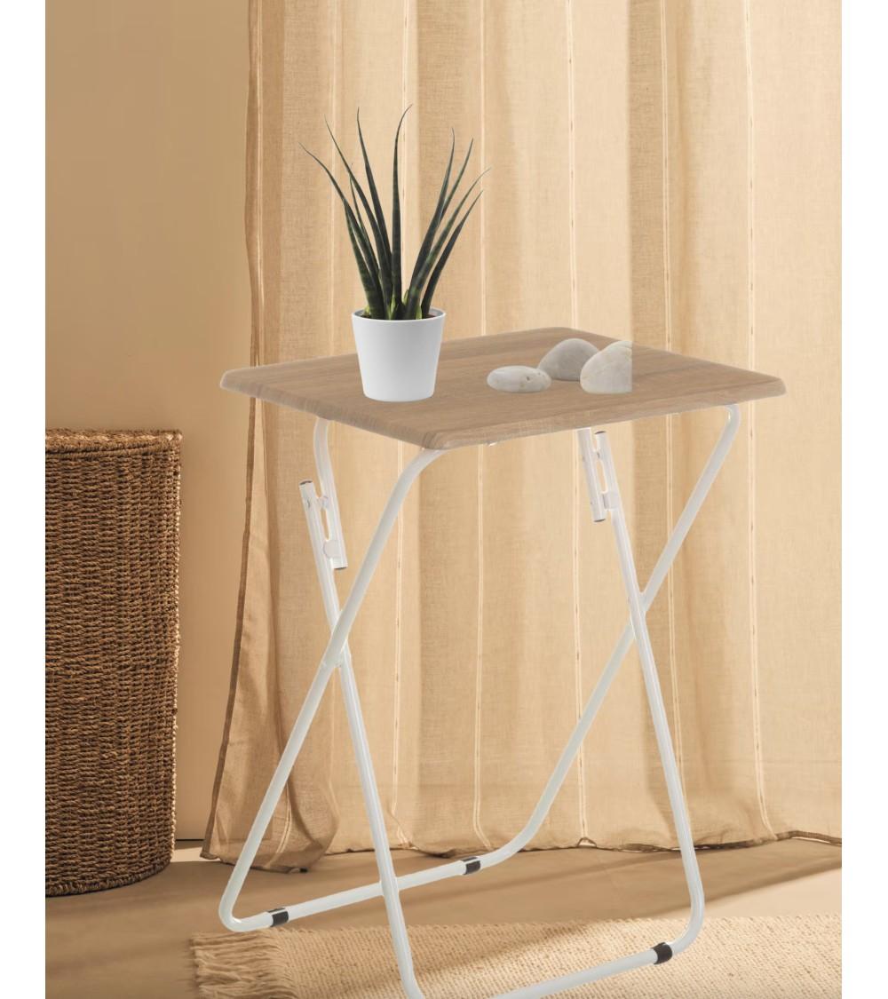 Dcasa Mesita Auxiliar Plegable De Metal Y Madera DM Roble De 48x38x66 Cm