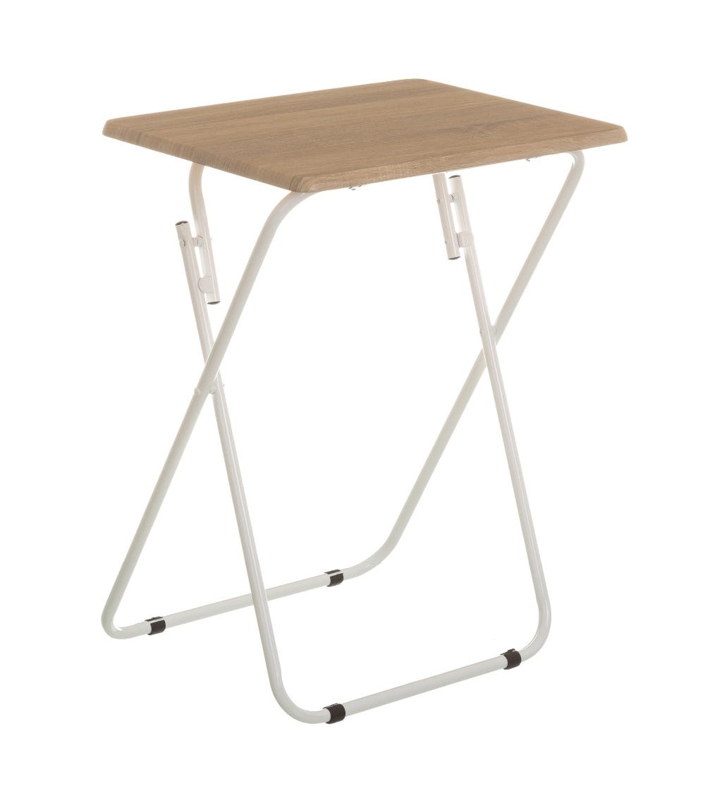 Dcasa Mesita auxiliar plegable de metal y madera DM roble de 48x38x66 cm