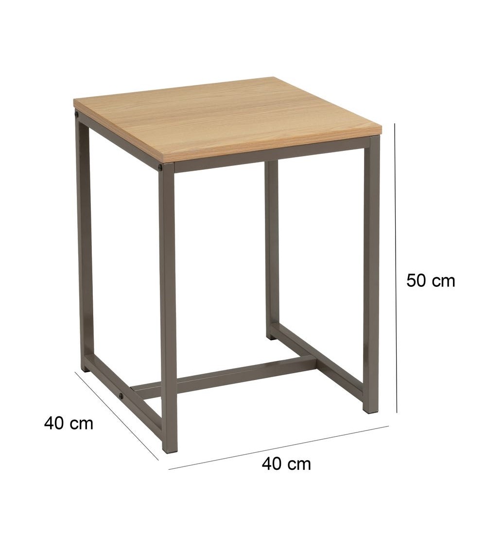 Dcasa Mesita Cubo De Metal Y Madera Natural De 40x40x50 Cm