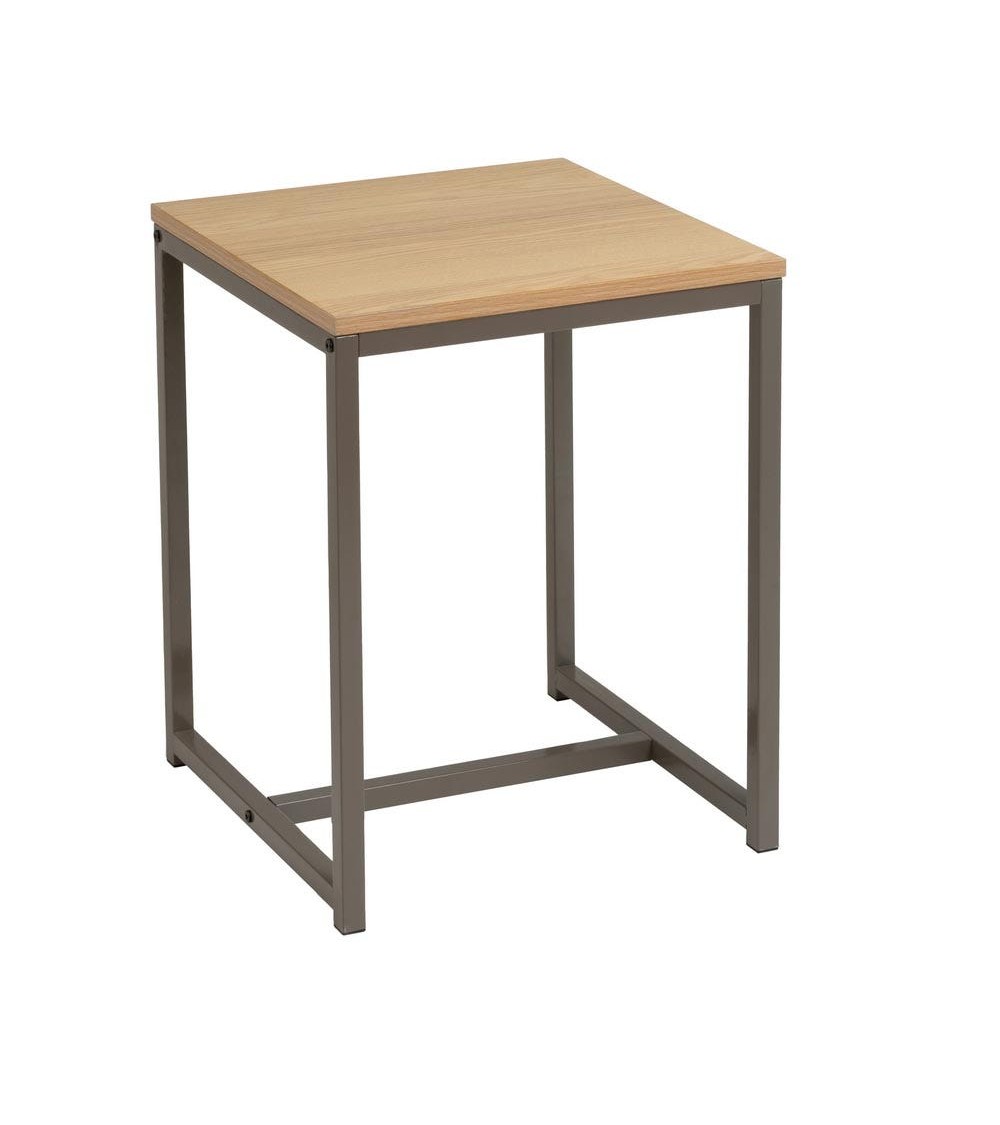 Dcasa Mesita cubo de metal y madera natural de 40x40x50 cm
