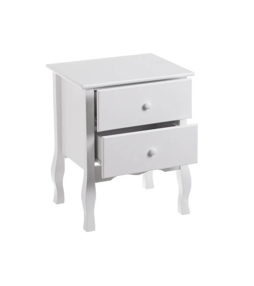 Dcasa Mesita De Noche Con 2 Cajones De Madera Blanca De 48x35x61 Cm