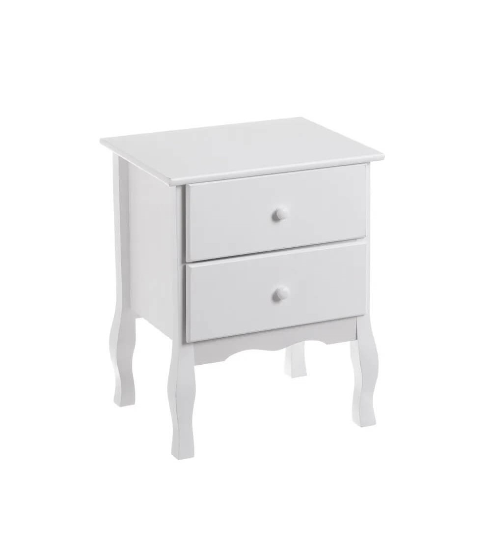 Dcasa Mesita de noche con 2 cajones de madera blanca de 48x35x61 cm
