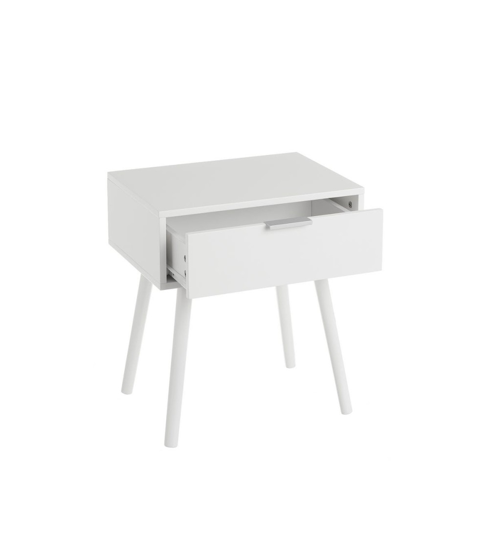 Dcasa Mesita De Noche De 1 Cajón Blanca De Madera MDF De 40x30x45cm