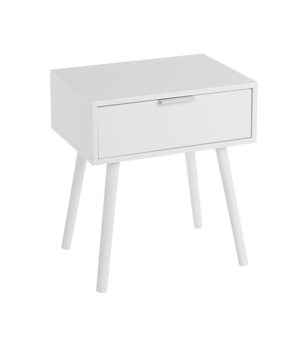 Dcasa Mesita de noche de 1 cajón blanca de madera MDF de 40x30x45cm