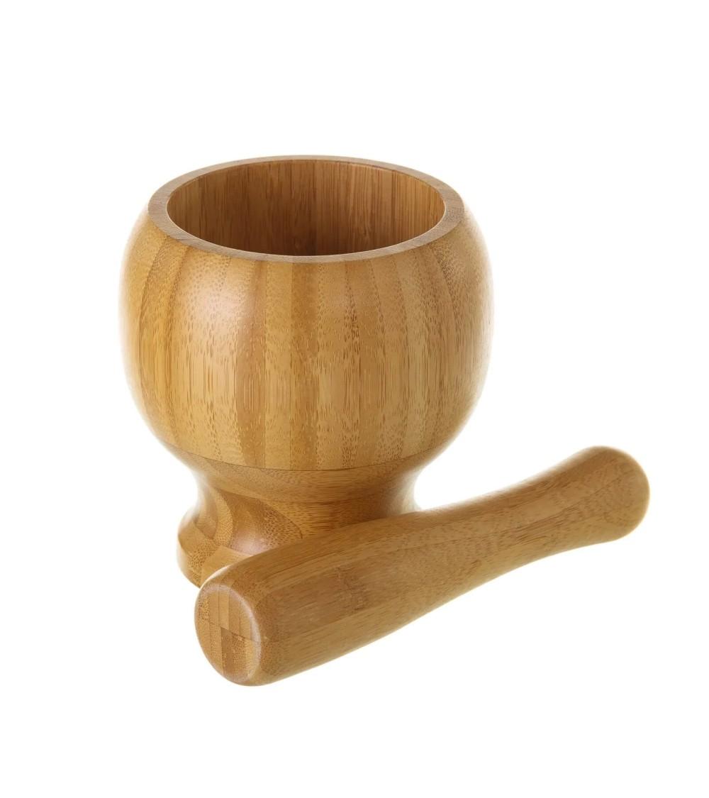Dcasa Mortero Con Mazo Oriental Marrón De Bambú Para Cocina Sol Naciente