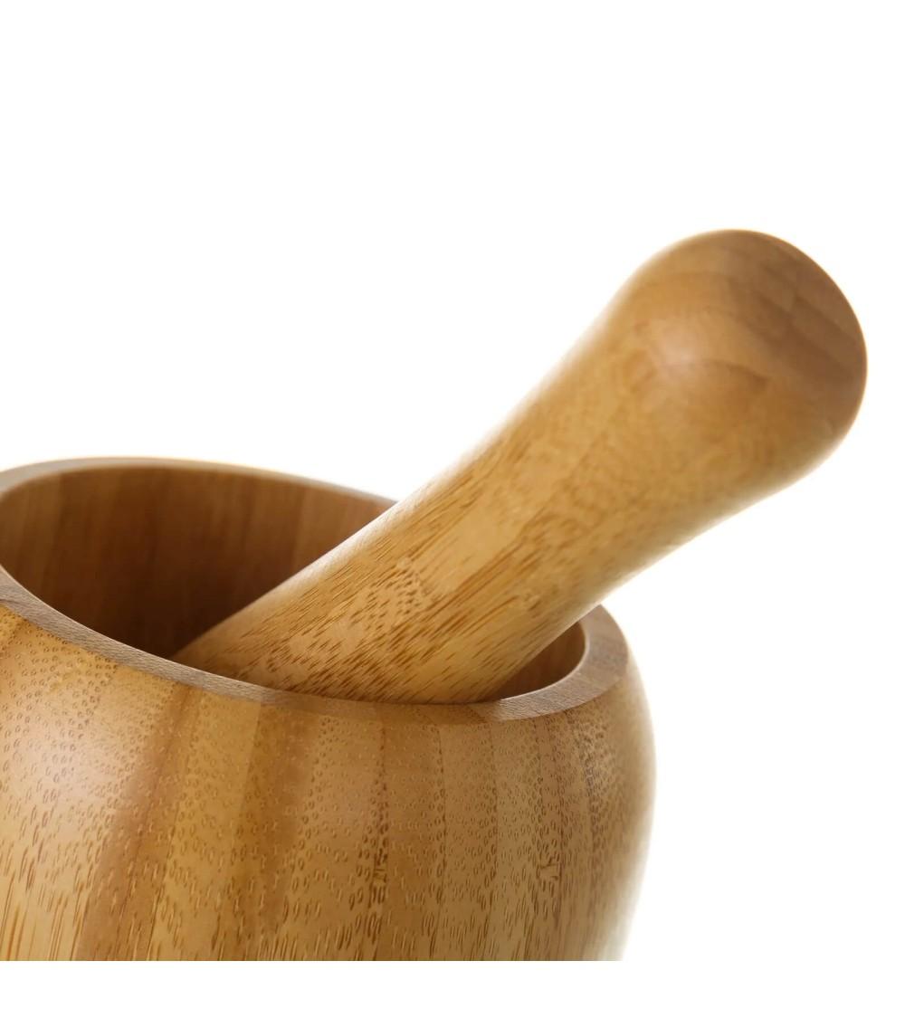 Dcasa Mortero Con Mazo Oriental Marrón De Bambú Para Cocina Sol Naciente