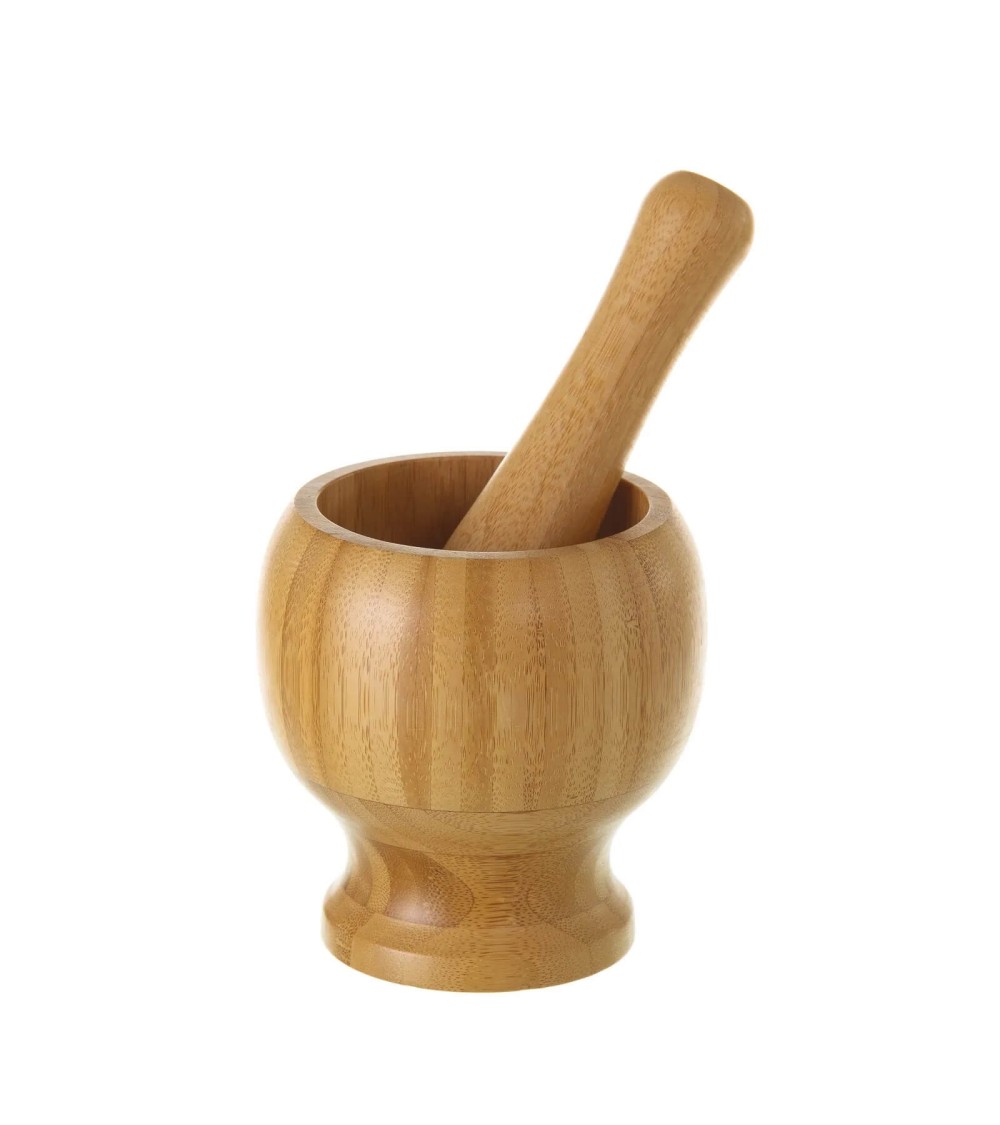 Dcasa Mortero con mazo oriental marrón de bambú para cocina Sol Naciente