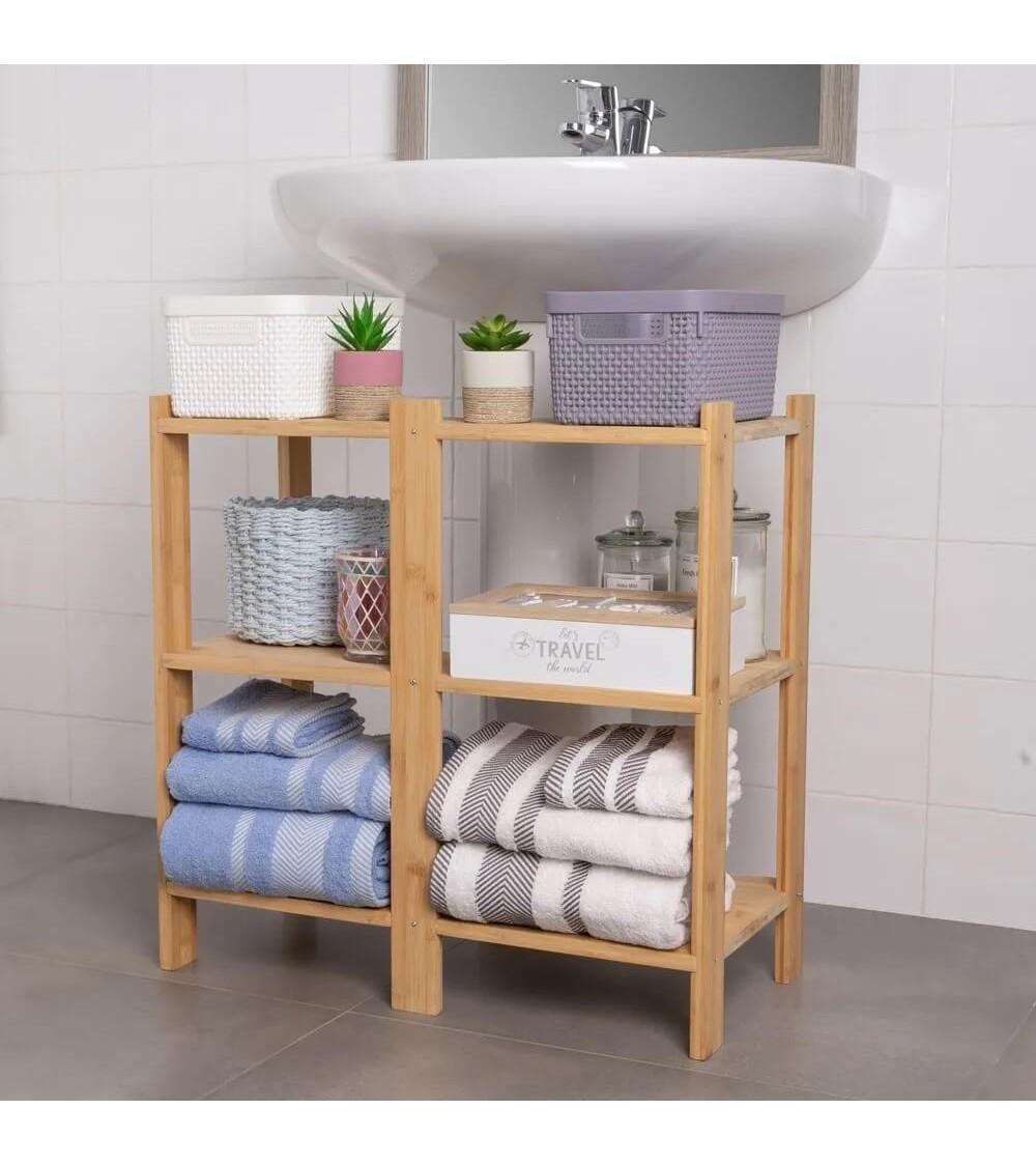 Dcasa Mueble Bajo Lavabo Pie Con 3 Estantes De Bambú Natural De 60x30x60 Cm