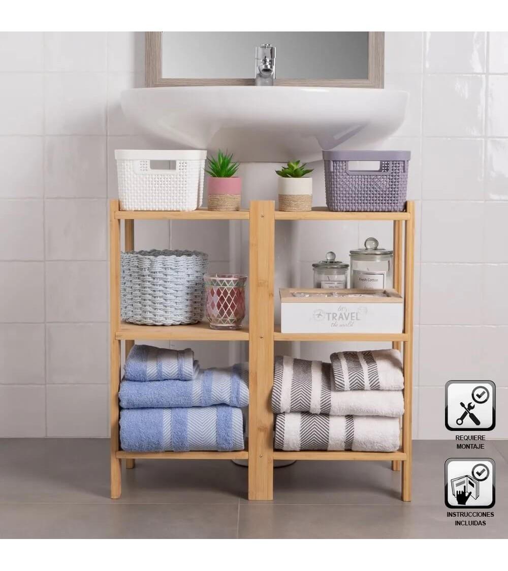 Dcasa Mueble bajo lavabo pie con 3 estantes de bambú natural de 60x30x60 cm