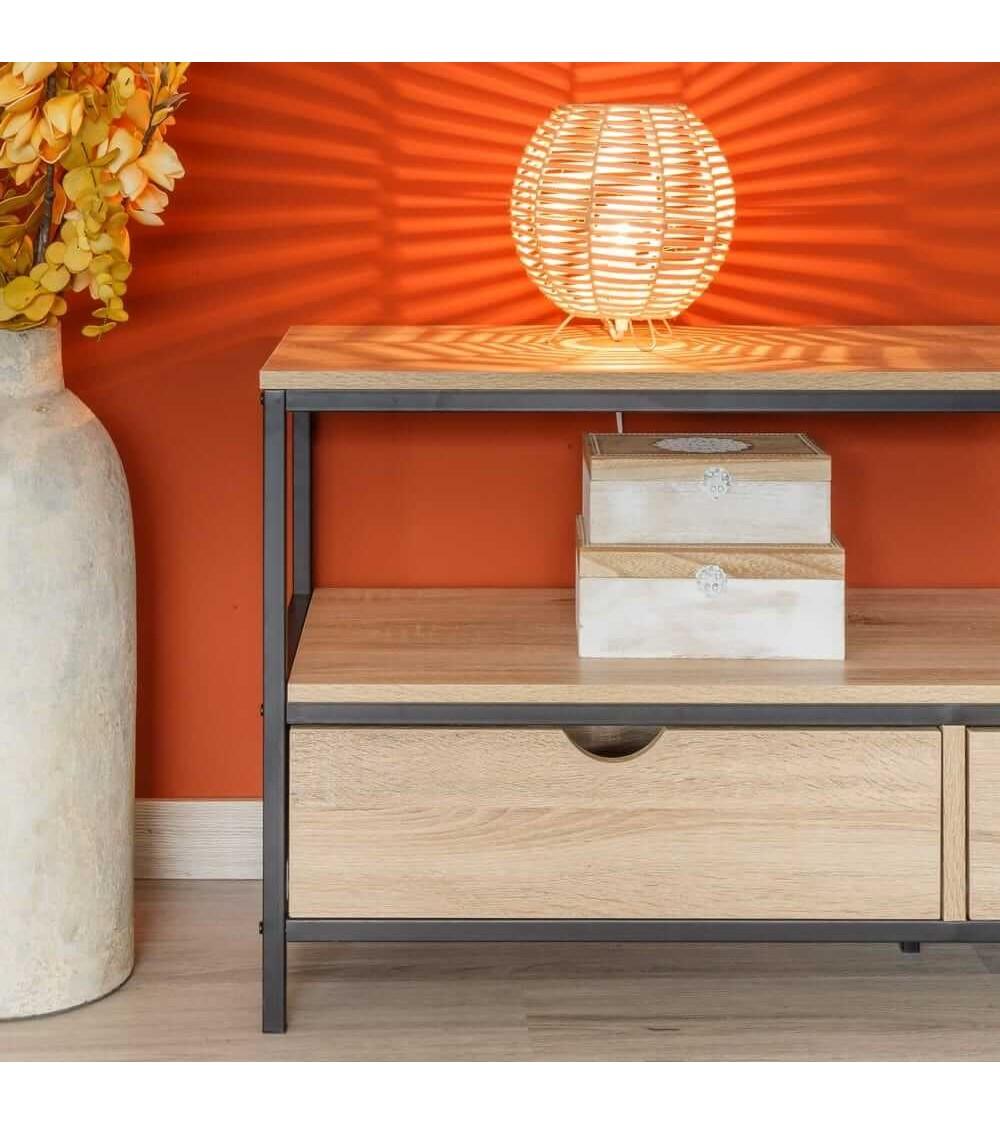 Dcasa Mueble TV De Acero Negro Con 2 Cajones De 57x39x120cm