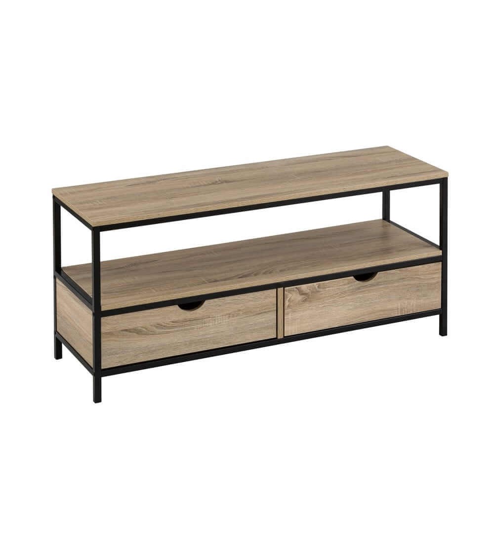 Dcasa Mueble TV de acero negro con 2 cajones de 57x39x120cm