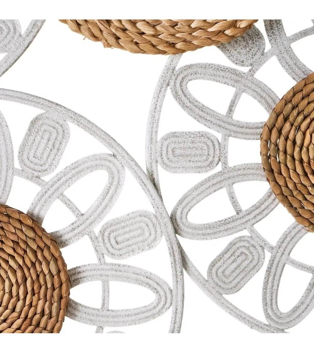 Dcasa Mural De Flores De Hierro Y Fibra Natural Blanco De 87x68 Cm