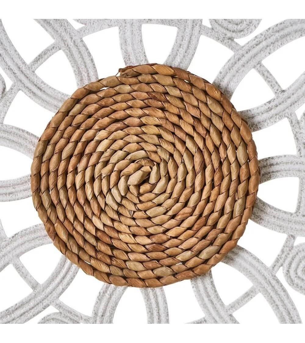 Dcasa Mural De Flores De Hierro Y Fibra Natural Blanco De 87x68 Cm