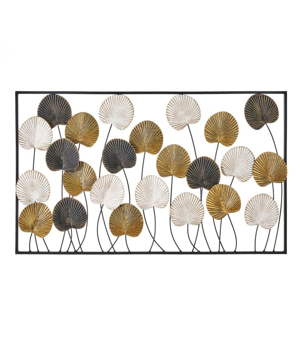 Dcasa Mural de hojas de hierro negro y dorado de 100x60 cm