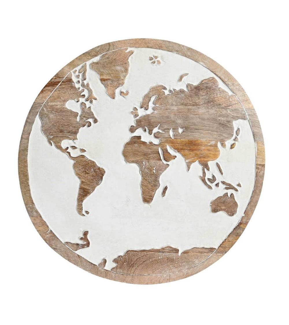 Dcasa Mural de pared decorativo mapamundo de madera mango tallado natural de 40x40 cm