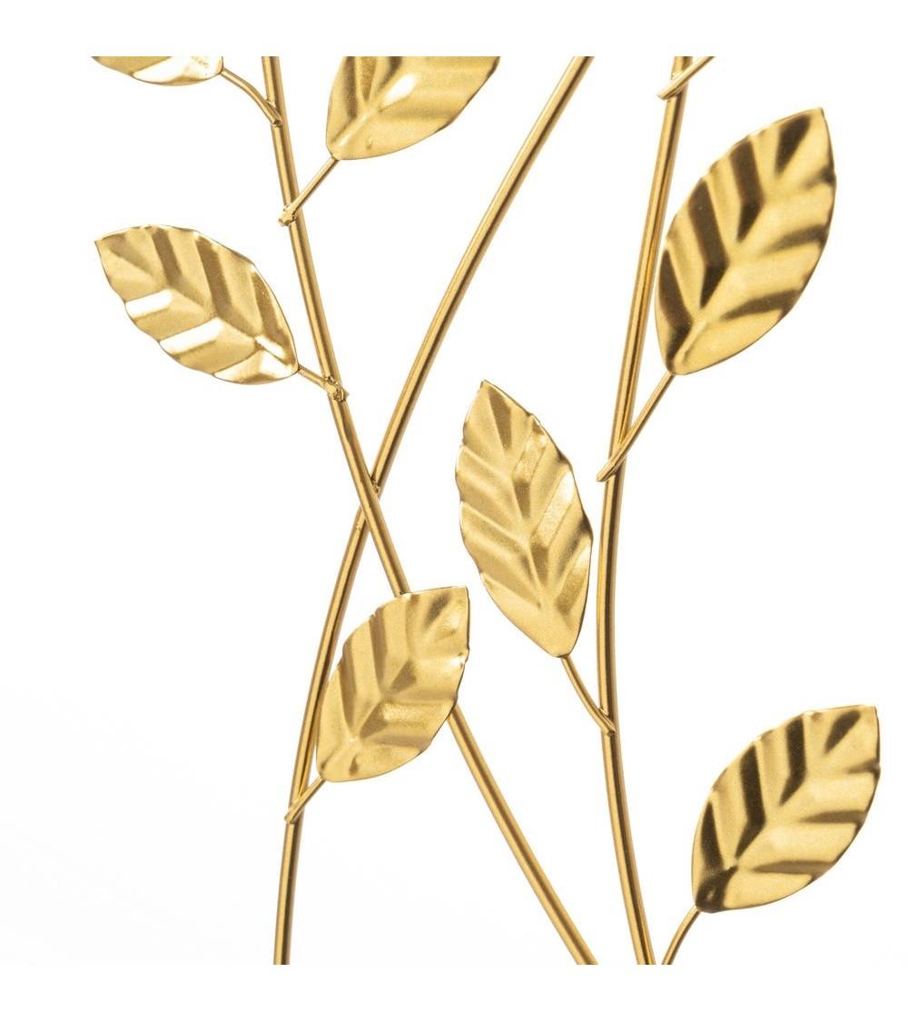 Dcasa Mural De Pared Hojas Metal Dorado De 60x20 Cm