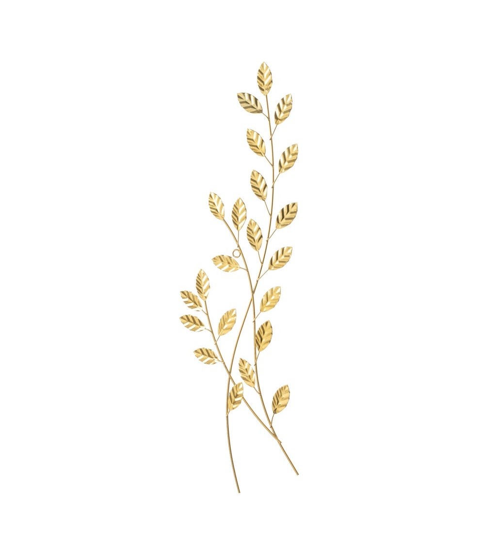 Dcasa Mural de pared hojas metal dorado de 60x20 cm