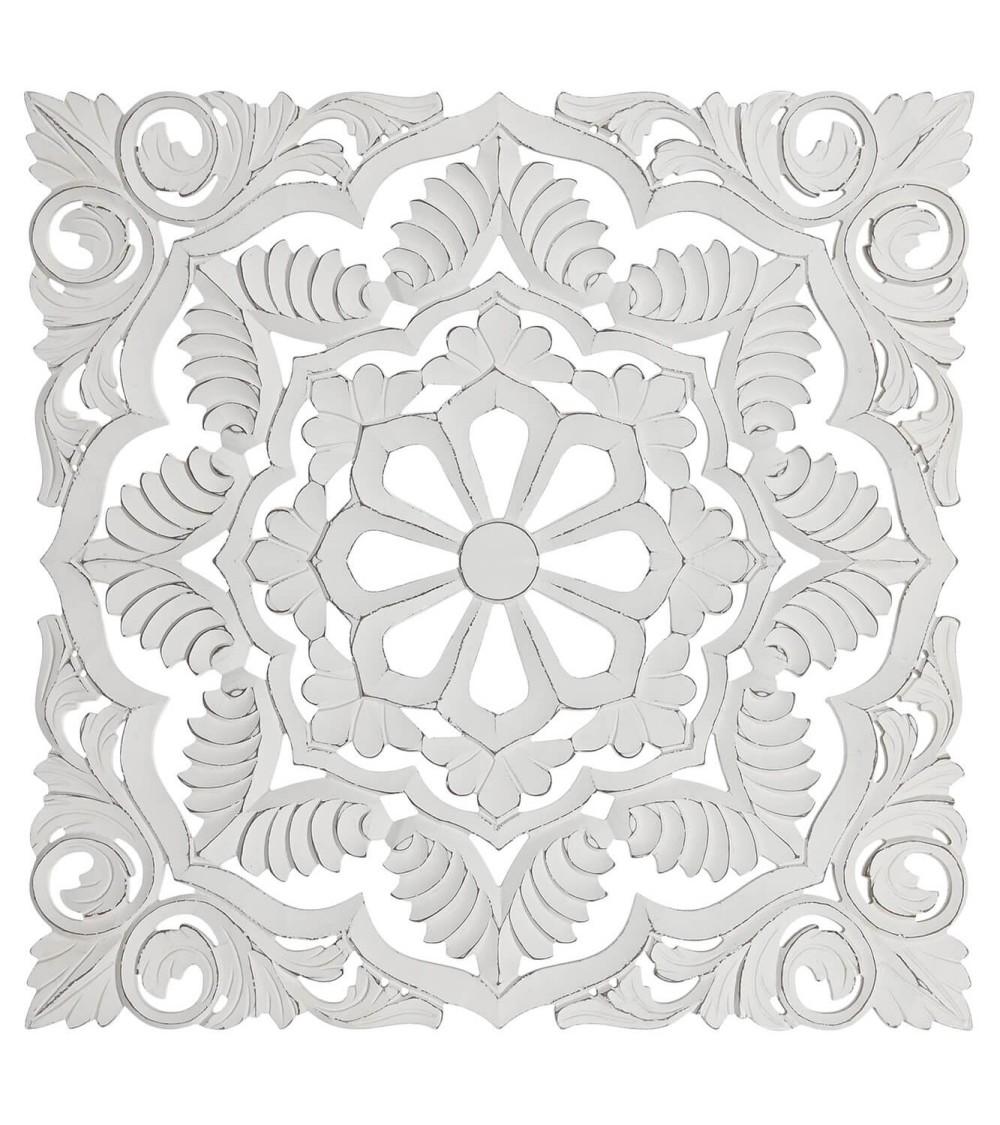 Dcasa Mural decoracion de pared desgatado madera tallado floral decape blanco