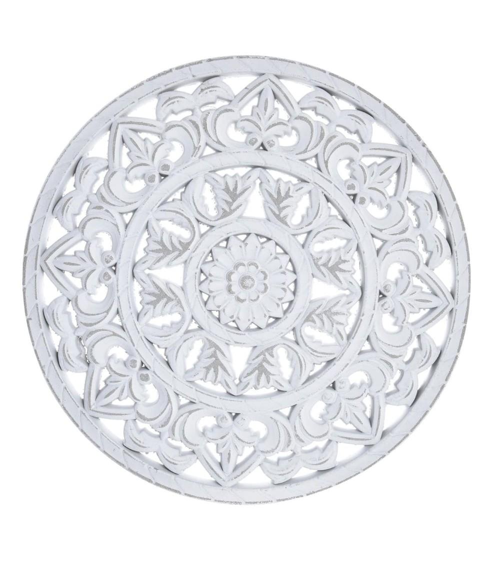 Dcasa Mural decoracion de pared madera tallado mandala decape blanco