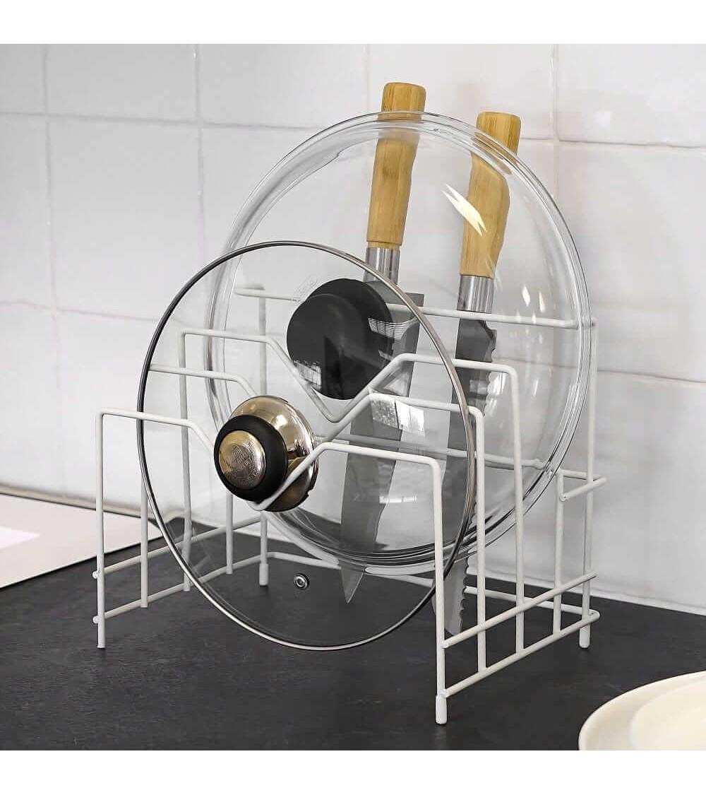 Dcasa Organizador Cocina Para Tapas De Metal Blanco De 26x19x21 Cm