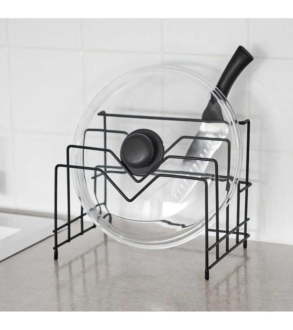 Dcasa Organizador Cocina Para Tapas De Metal Negro De 26x19x21 Cm