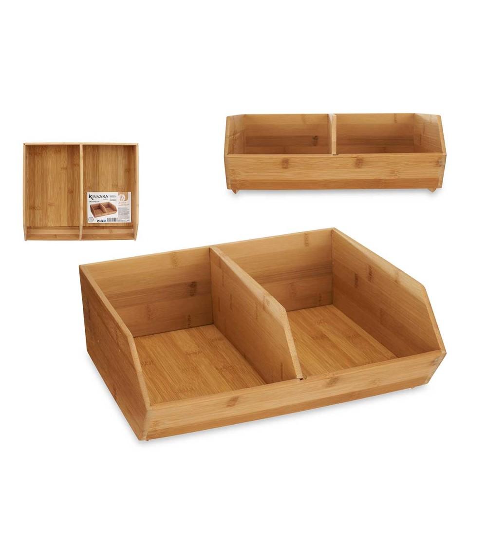 Dcasa Organizador Con 2 Compartimentos 100% De Bambu Natural