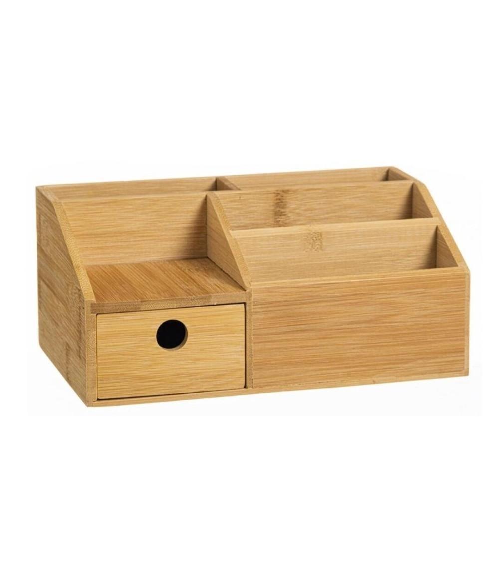 Dcasa Organizador de cosméticos exhibición de almacenamiento de maquillaje de bambú natural