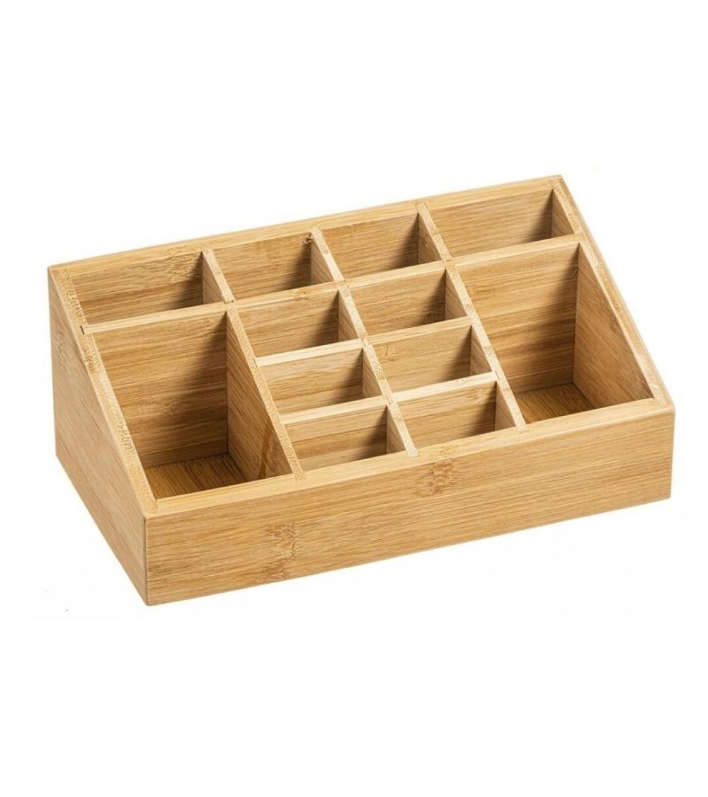 Dcasa Organizador de cosméticos exhibición de almacenamiento de maquillaje de bambú natural