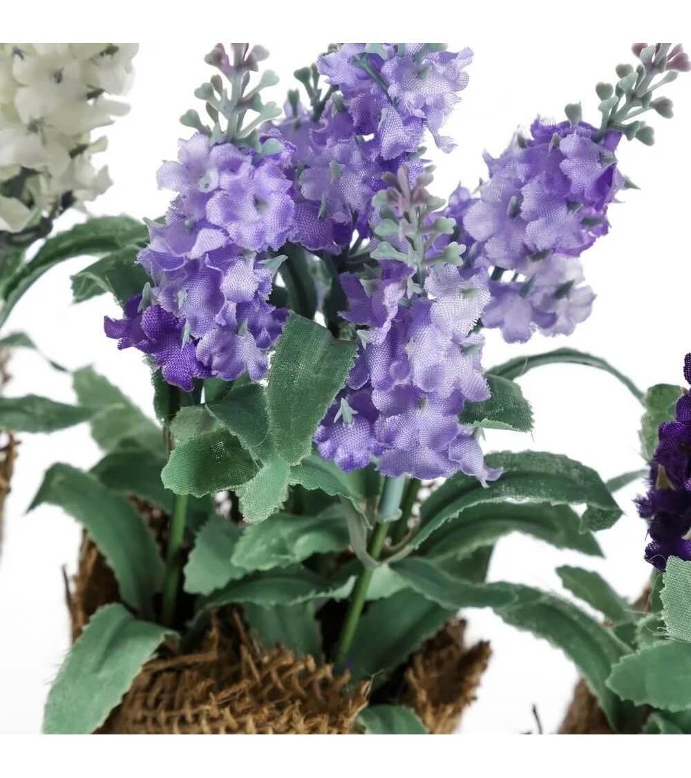 Dcasa Pack 3 Plantas Artificial Lavanda Poliester Con Tela De Saco